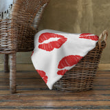 Throw Blanket red lips kiss blanket for her, gift for her, blanket gift, valentines day gift for her, kiss her
