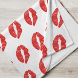Throw Blanket red lips kiss blanket for her, gift for her, blanket gift, valentines day gift for her, kiss her