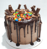 10" inch  CHOCOLATE CANDY BAR CAKE WITH CHOCOLATE GANACHE DRIP, BIRTHDAY cake