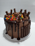 10" inch  CHOCOLATE CANDY BAR CAKE WITH CHOCOLATE GANACHE DRIP, BIRTHDAY cake