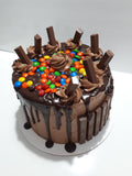 10" inch  CHOCOLATE CANDY BAR CAKE WITH CHOCOLATE GANACHE DRIP, BIRTHDAY cake