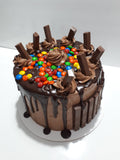 10" inch  CHOCOLATE CANDY BAR CAKE WITH CHOCOLATE GANACHE DRIP, BIRTHDAY cake