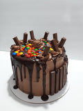 10" inch  CHOCOLATE CANDY BAR CAKE WITH CHOCOLATE GANACHE DRIP, BIRTHDAY cake