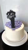 EMU SILHOUETTE cake 8 inch tall round, with CARDSTOCK Emu TOPPER buttercream covered occasion cake