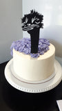 EMU SILHOUETTE cake 8 inch tall round, with CARDSTOCK Emu TOPPER buttercream covered occasion cake