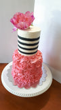 Rosette and striped cake,  birthday cake 6 inch and 4 inch tiers, buttercream covered occasion cake