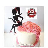 GIRL SILHOUETTE birthday cake 8 inch tall round, with CARDSTOCK FASHION TOPPER buttercream covered occasion cake