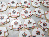 Hockey jersey team cookies, logo cookies, 23sweets.com sugar cookies with team logo on front, hockey shirts with logo