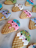 COOKIES  ICE CREAM CONES, royal icing DECORATED -COOKIES