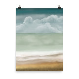 wall art print, original design, Poster, ocean beach front, sky, blue beige art print, muted colours, turquoise print art