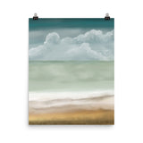 wall art print, original design, Poster, ocean beach front, sky, blue beige art print, muted colours, turquoise print art
