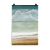 wall art print, original design, Poster, ocean beach front, sky, blue beige art print, muted colours, turquoise print art