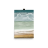 wall art print, original design, Poster, ocean beach front, sky, blue beige art print, muted colours, turquoise print art