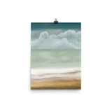 wall art print, original design, Poster, ocean beach front, sky, blue beige art print, muted colours, turquoise print art