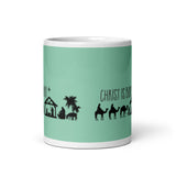 MUG, Nativity scene, turquoise, Christ is Born, Christmas mug, gift, White glossy mug, Nativity mugs, Birth of Jesus mug Nativity scene, turquoise, Christ is Born, Christmas mug, gift, White glossy mug.