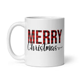 MUG, buffalo plaid, MERRY CHRISTMAS White glossy mug/Christmas/Holiday mug, cheery mug gift idea for morning coffee or hot chocolate , mugs