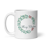 MUG, Modern Merry Christmas wreath, Christmas mugs, faith based gift cup mug, White glossy mug, cup, religious mug, gift, White glossy mug copy