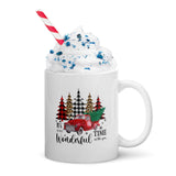 Cute CHRISTMAS TRUCK design White glossy mug, festive mug for morning coffee or hot chocolate