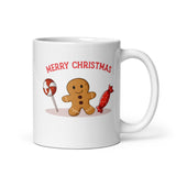 MUG, Merry Christmas, gingerbreadman candy, White glossy mug, Christmas,  Holiday  cheery mug gift idea for morning coffee or hot chocolate