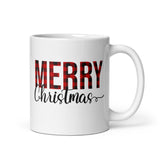 MUG, buffalo plaid, MERRY CHRISTMAS White glossy mug/Christmas/Holiday mug, cheery mug gift idea for morning coffee or hot chocolate , mugs
