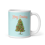 MUG, Merry Christmas with tree, blue Christmas mug, gift cup, White glossy mug, cup, Christmas mug, gift, White glossy mug
