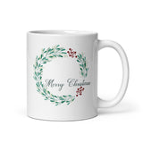 MUG, Modern Merry Christmas wreath, Christmas mugs, faith based gift cup mug, White glossy mug, cup, religious mug, gift, White glossy mug copy
