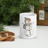 Mug Cute SNOWMAN MUG design White glossy mug, cheery mug for morning coffee or hot chocolate