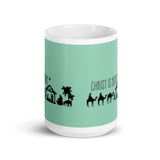 MUG, Nativity scene, turquoise, Christ is Born, Christmas mug, gift, White glossy mug, Nativity mugs, Birth of Jesus mug Nativity scene, turquoise, Christ is Born, Christmas mug, gift, White glossy mug.