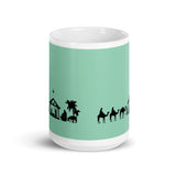 MUG, Nativity Scene mug2, turquoise, White glossy mug, Christmas scene mug, Christmas mug giftgift