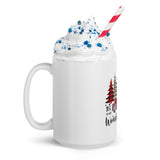Cute CHRISTMAS TRUCK design White glossy mug, festive mug for morning coffee or hot chocolate