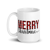 MUG, buffalo plaid, MERRY CHRISTMAS White glossy mug/Christmas/Holiday mug, cheery mug gift idea for morning coffee or hot chocolate , mugs