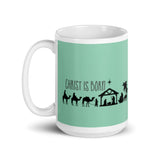 MUG, Nativity scene, turquoise, Christ is Born, Christmas mug, gift, White glossy mug, Nativity mugs, Birth of Jesus mug Nativity scene, turquoise, Christ is Born, Christmas mug, gift, White glossy mug.