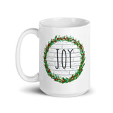 MUG, JOY WREATH, White glossy mug, Christmas CUP,  Holiday mug, cheery mug gift idea for family mugs