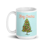 MUG, Merry Christmas with tree, blue Christmas mug, gift cup, White glossy mug, cup, Christmas mug, gift, White glossy mug