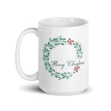 MUG, Modern Merry Christmas wreath, Christmas mugs, faith based gift cup mug, White glossy mug, cup, religious mug, gift, White glossy mug copy