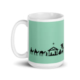 MUG, Nativity Scene mug2, turquoise, White glossy mug, Christmas scene mug, Christmas mug giftgift