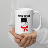 Mug, Custom Name cute SNOWMAN design White glossy mug, personalized with your name