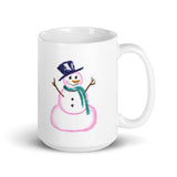 MUG, Snowman, cute snowman design White glossy mug, Holiday mug for morning coffee or hot chocolate, secret Santa gift idea