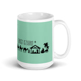 MUG, Nativity scene, turquoise, Christ is Born, Christmas mug, gift, White glossy mug, Nativity mugs, Birth of Jesus mug Nativity scene, turquoise, Christ is Born, Christmas mug, gift, White glossy mug.
