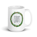 MUG, JOY WREATH, White glossy mug, Christmas CUP,  Holiday mug, cheery mug gift idea for family mugs