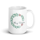 MUG, Modern Merry Christmas wreath, Christmas mugs, faith based gift cup mug, White glossy mug, cup, religious mug, gift, White glossy mug copy