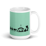 MUG, Nativity Scene mug2, turquoise, White glossy mug, Christmas scene mug, Christmas mug giftgift
