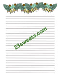 Digital Paper  FLORAL GARLAND border, lined writing paper instant printable DIY print (digital download) printable stationery, scrapbooking,
