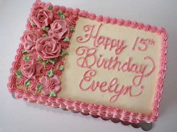 CUSTOM SLAB CAKE 9x13, slab cake, sheet cake with floral design, birthday message