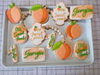 decorated sugar cookies, peach themed One Sweet Peach themed cookie set by 23sweets.com