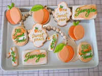 decorated sugar cookies, peach themed One Sweet Peach themed cookie set by 23sweets.com