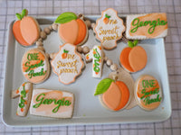 decorated sugar cookies, peach themed One Sweet Peach themed cookie set by 23sweets.com