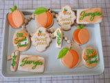 decorated sugar cookies, peach themed One Sweet Peach themed cookie set by 23sweets.com