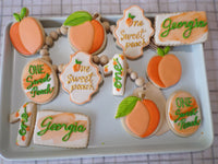 decorated sugar cookies, peach themed One Sweet Peach themed cookie set by 23sweets.com