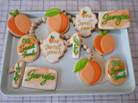decorated sugar cookies, peach themed One Sweet Peach themed cookie set by 23sweets.com